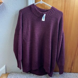 Cozy maroon sweater with fun multicolored flecks!